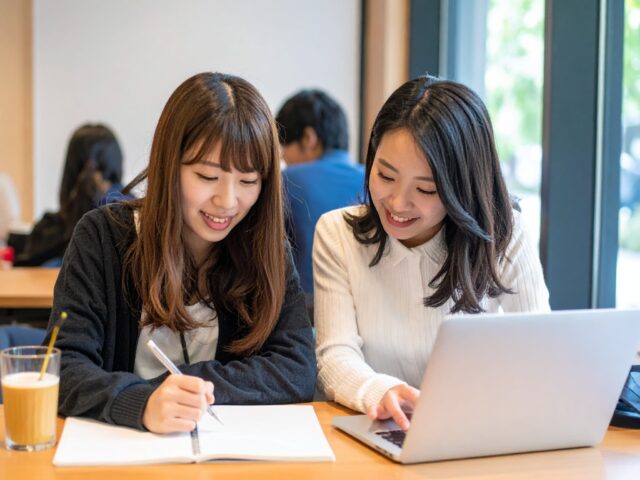 カフェで友達と勉強