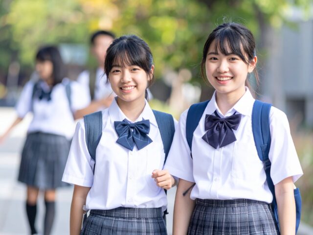 通学路の学生たち