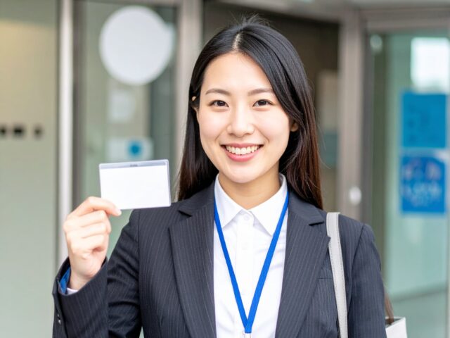 白色のカードを手にした女性