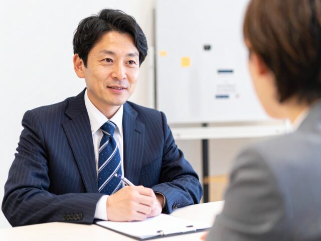相談を受けているスーツ姿の男性