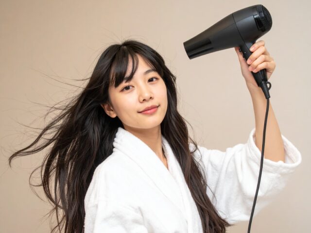 お風呂上がりにドライヤーをする女性