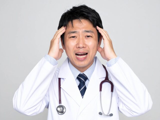頭を抱える男性ドクター
