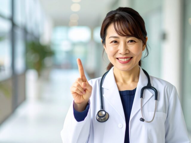 人差し指を立てる女性医師
