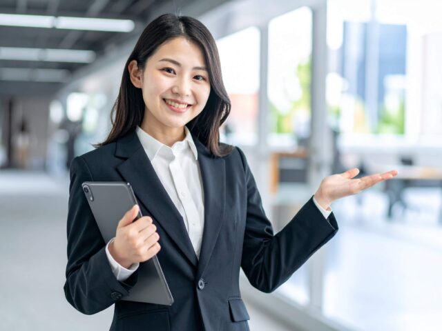 来客をエスコートする企業の受付・案内スタッフ
