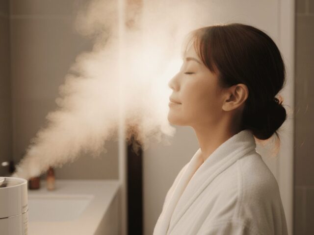 美顔器のスチームを浴びる女性
