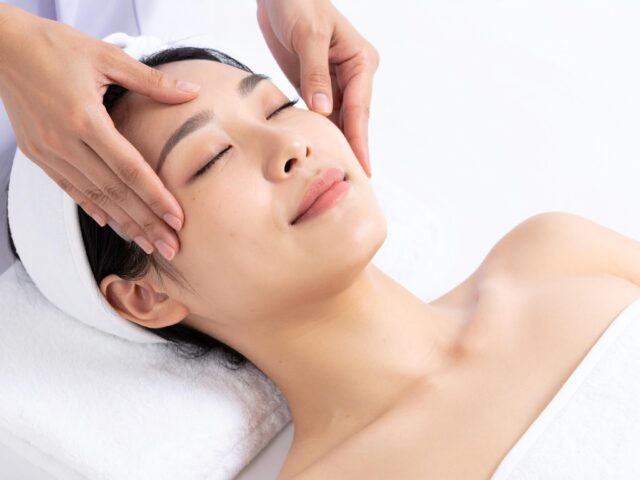 エステサロンでフェイシャルマッサージを受ける女性